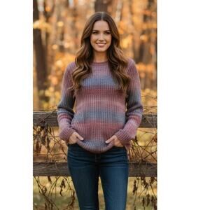 J. Jill Multicolored Striped Knit Wool Blend Ski Sweater Women Medium Petite